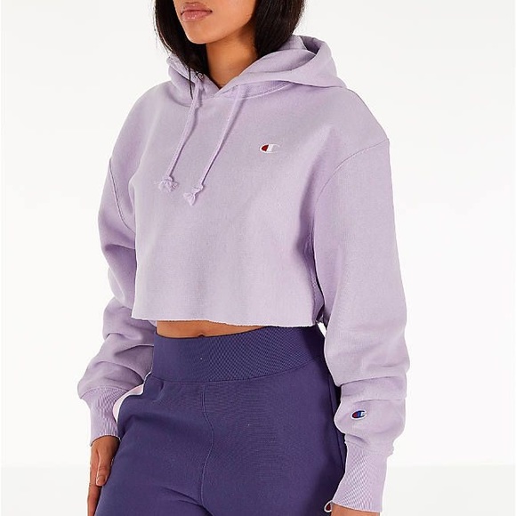 purple champion hoodie cropped